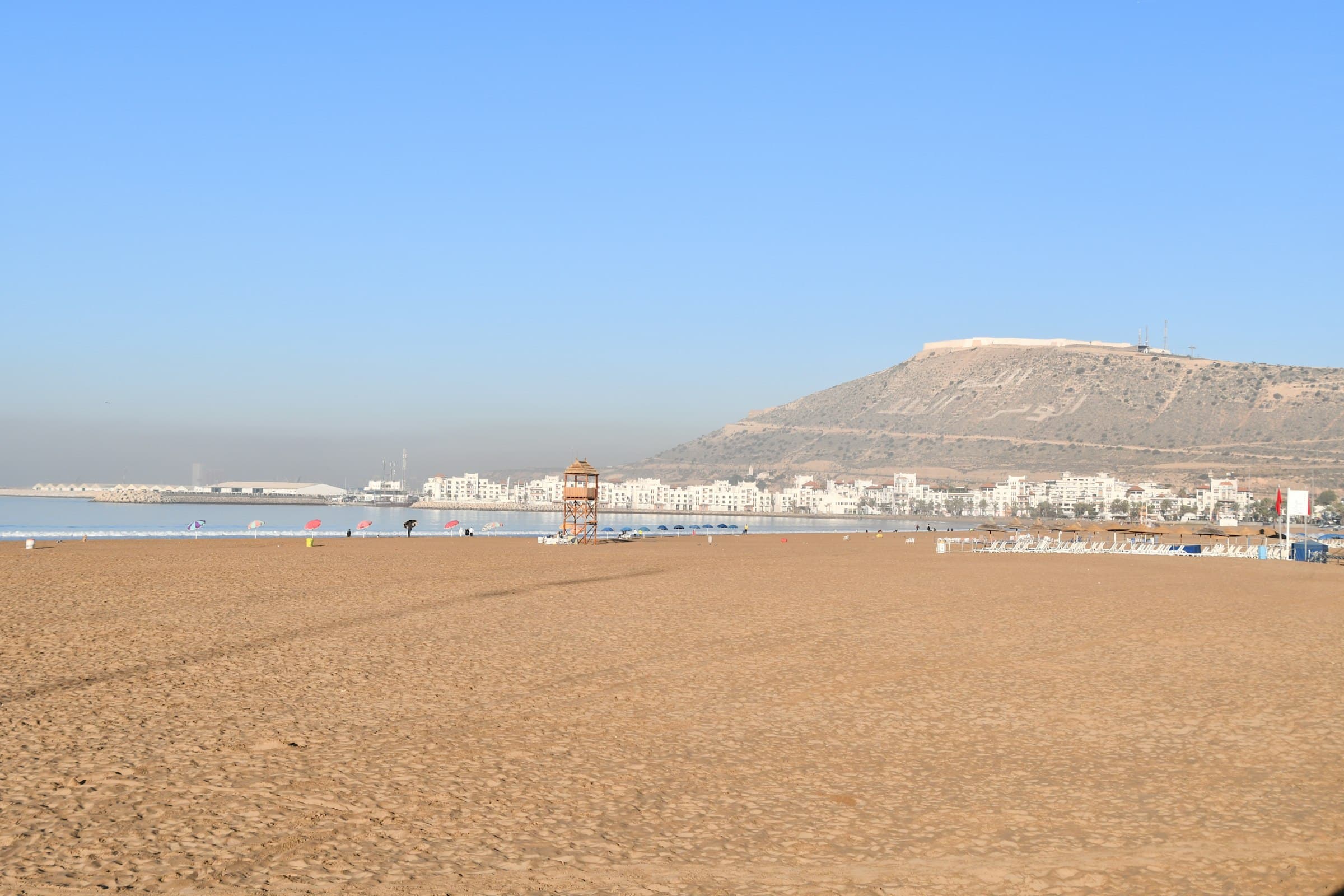 Agadir beach with the Agadir Oufella hill behind the bay